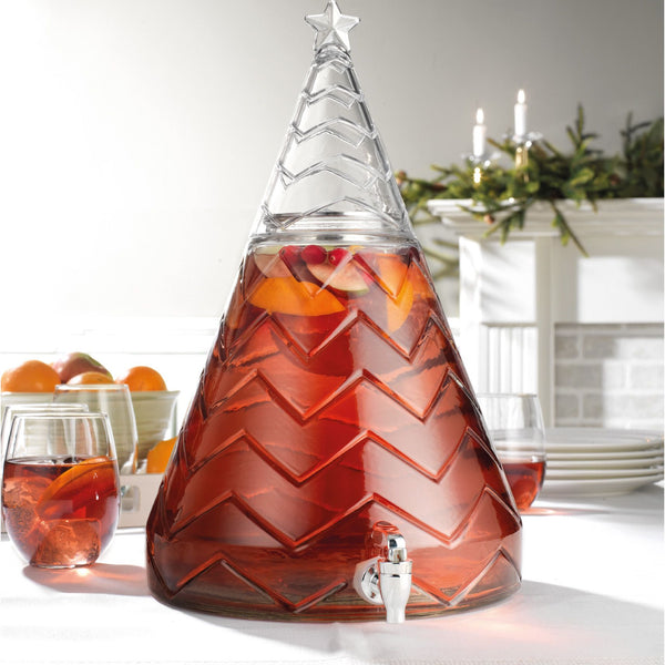 Drinks Dispenser: 2 Gallon Christmas Tree Cold Drinks Dispenser, Glass
