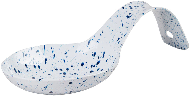8"L WHITE WITH BLUE SPECKLED SPOON REST