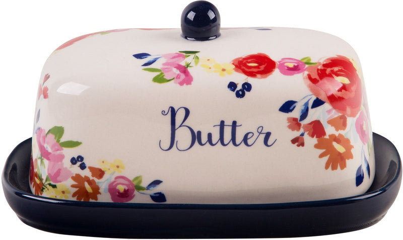 7"L PARIS FLORAL ORGANIC SHAPE 2 PC COVERED BUTTER DISH