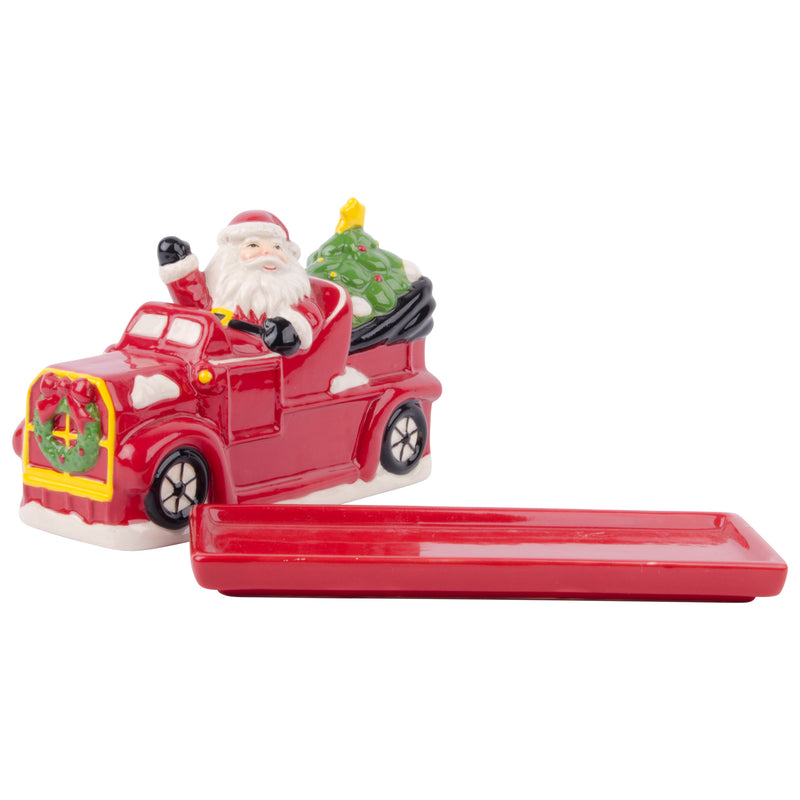 7.5"L SANTA IN RED TRUCK FIGURAL COVERED BUTTER DISH
