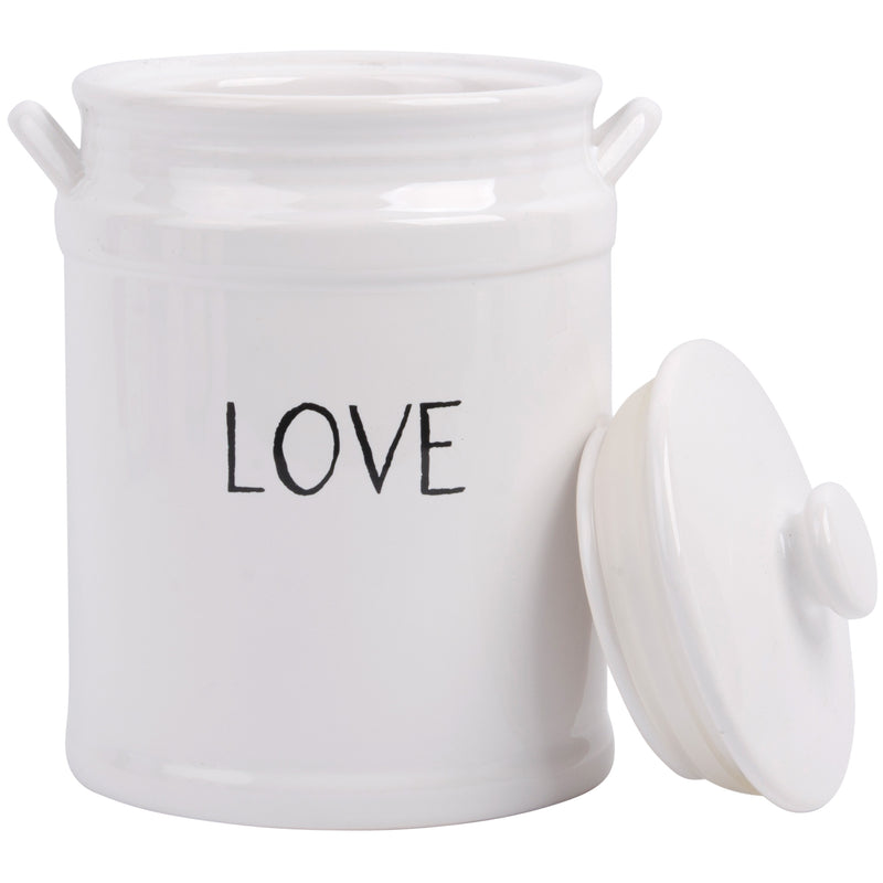 67 OZ 'LOVE' 2-HANDLE WHITE CANISTER