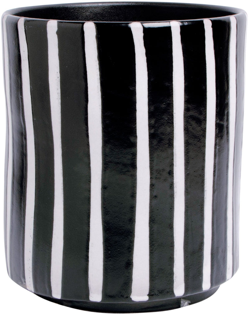 7" H BLACK WITH DEBOSSED WHITE STRIPE UTENSIL CROCK