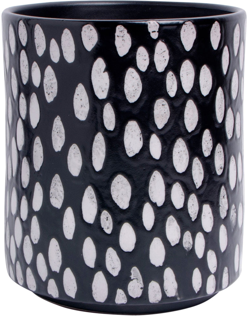 7" H BLACK WITH DEBOSSED WHITE TEARDROP DESIGN UTENSIL CROCK