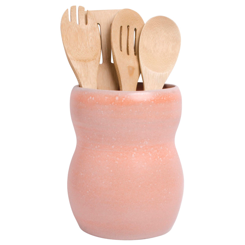 7" H ROUND CORAL BELLY UTENSIL CROCK