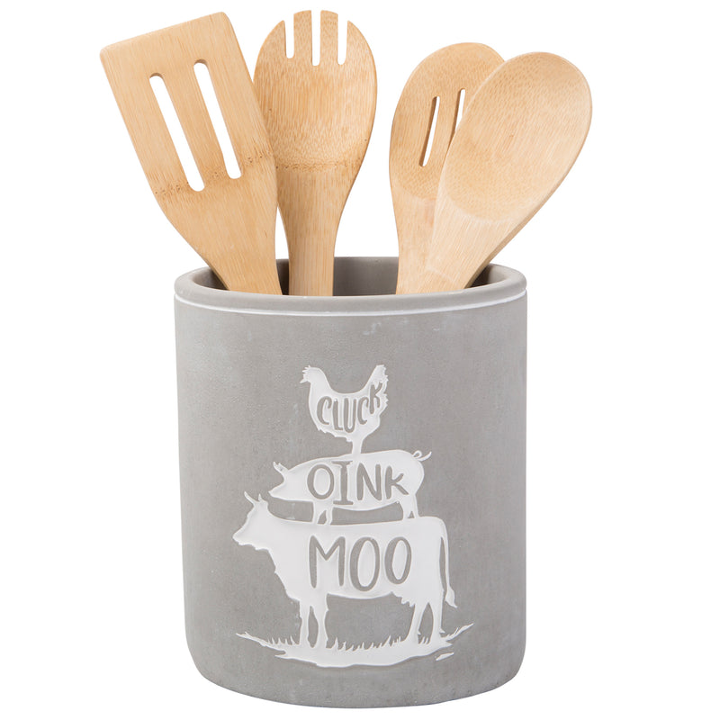 6" D ROUND STACKING ANIMALS WITH WORDS UTENSIL CROCK