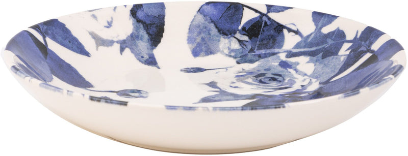 9.5"D BLUE MULTI FLOWER DESIGN ROUND PASTA BOWL