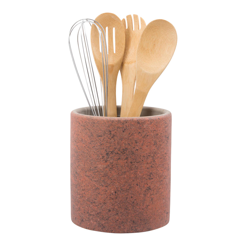 7"H BRICK RED AND BLACK GRANITE FINISH UTENSIL CROCK