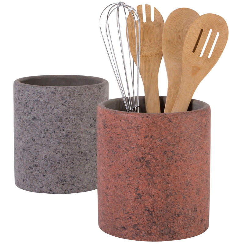 7"H BRICK RED AND BLACK GRANITE FINISH UTENSIL CROCK